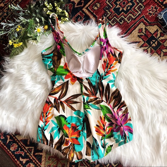 VTG One Piece Tropical Print Swimsuit Paradise Bay - Picture 4 of 7